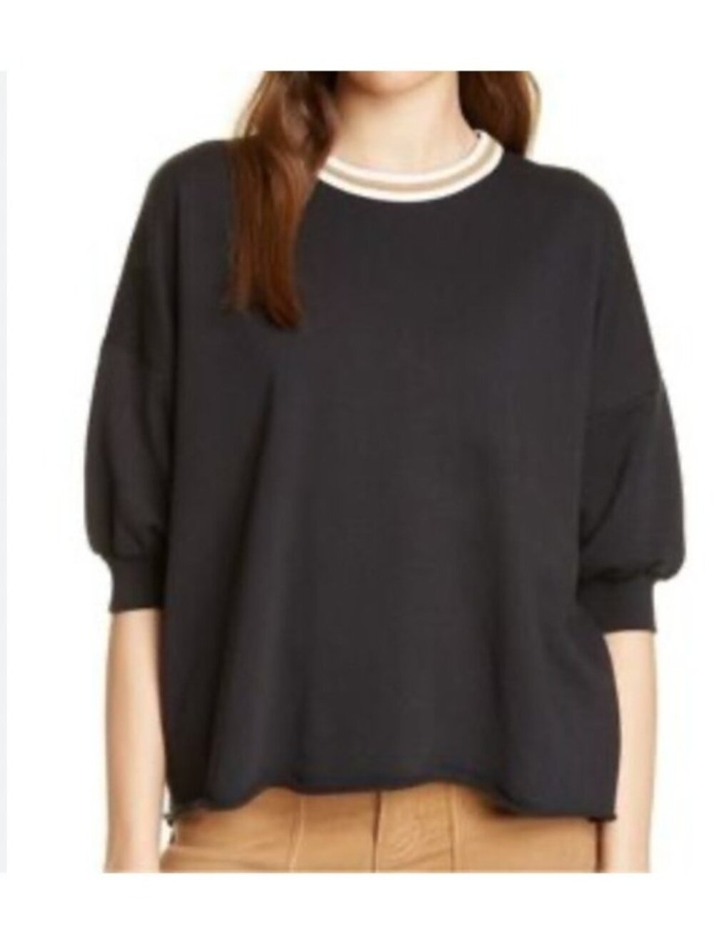 Joie Half Sleeve Boxy Sweatshirt Black Fleece Womens Medium‎